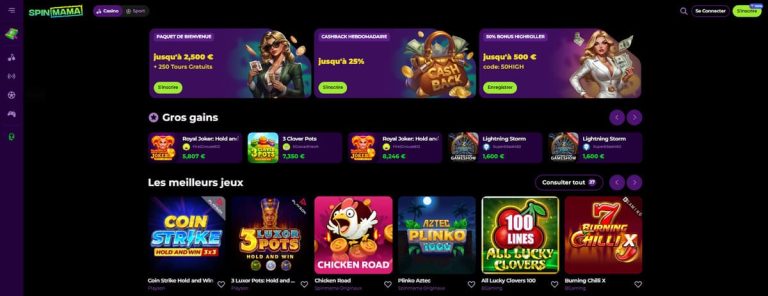 SpinMama Casino page accueil